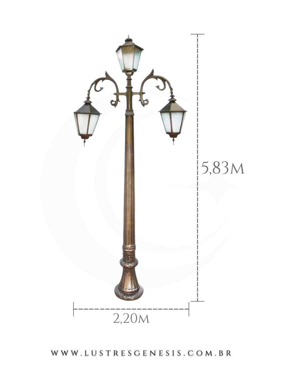 Poste de Iluminação 5,83m externa com Lanterna Clássico Retro estrutura robusta em alumínio fundido para jardim e fachada
